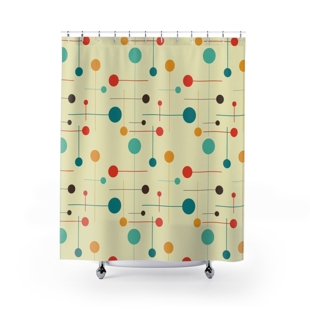 Mid Century Modern Geometric Shower Curtain, Vintage Bathroom Decor, Unique Tub Accessory
