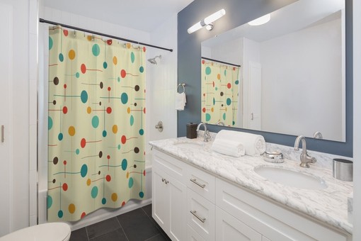 Mid Century Modern Geometric Shower Curtain, Vintage Bathroom Decor, Unique Tub Accessory - Image 3