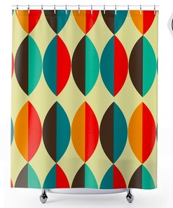 Mid Century Modern Geometric Shower Curtain with Vintage Bathroom Decor