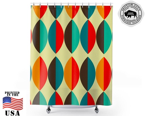 Mid Century Modern Geometric Shower Curtain with Vintage Bathroom Decor