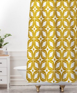 Mid Century Modern Gold Starburst Geometric Shower Curtain, Designer Bathroom Decor