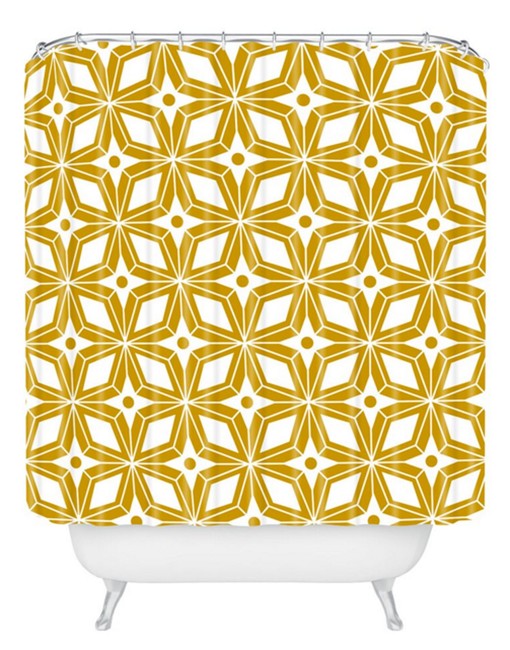 Mid Century Modern Gold Starburst Geometric Shower Curtain, Designer Bathroom Decor - Image 2