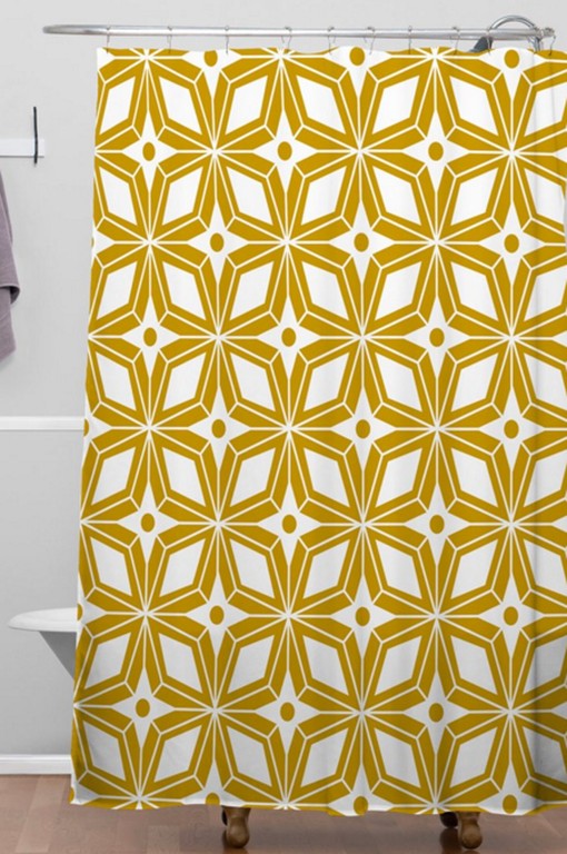 Mid Century Modern Gold Starburst Geometric Shower Curtain, Designer Bathroom Decor - Image 3