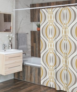 Mid Century Modern Gold and Gray Abstract Shower Curtain - Minimalist Bathroom Decor