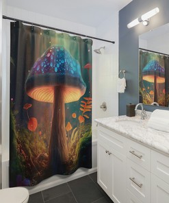 Mid Century Modern Gothic Forest Mushroom Shower Curtain