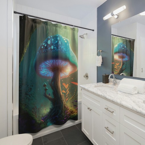 Mid Century Modern Gothic Forest Mushroom Unique Shower Curtain