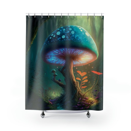 Mid Century Modern Gothic Forest Mushroom Unique Shower Curtain - Image 2