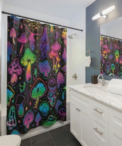 Mid Century Modern Gothic Psychedelic Glowing Mushrooms Unique Shower Curtain