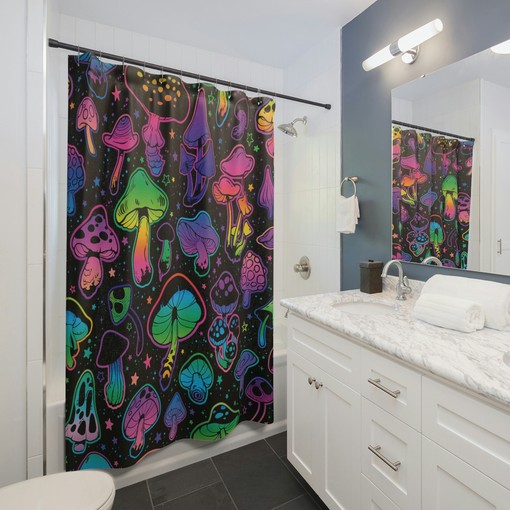 Mid Century Modern Gothic Psychedelic Glowing Mushrooms Unique Shower Curtain