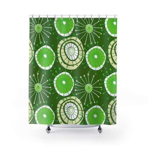 Mid Century Modern Green Shower Curtain with Retro Vibes