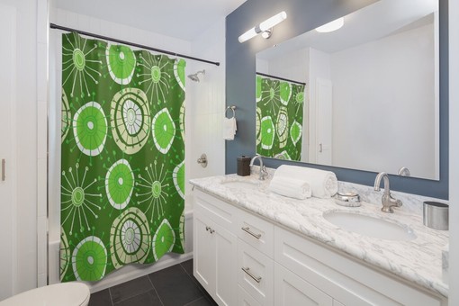 Mid Century Modern Green Shower Curtain with Retro Vibes - Image 2