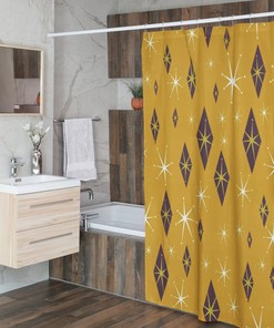 Mid Century Modern Inspired Shower Curtain, Vintage Bathroom Accessory