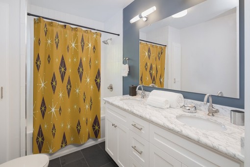 Mid Century Modern Inspired Shower Curtain, Vintage Bathroom Accessory - Image 4