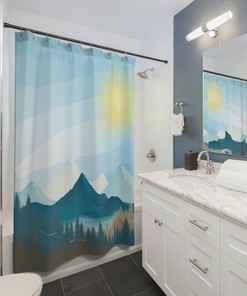 Mid Century Modern Mountains Sunrise Nature Lover Shower Curtain
