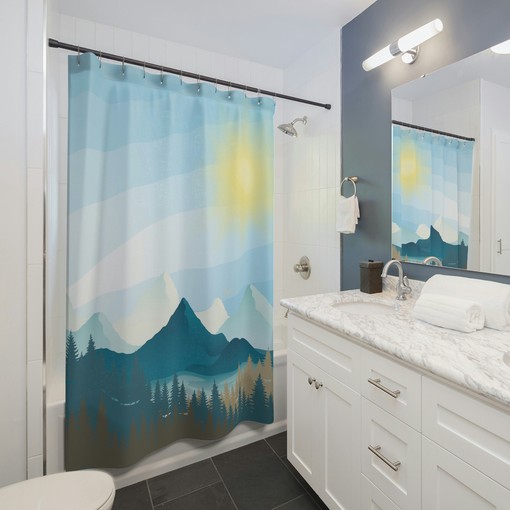 Mid Century Modern Mountains Sunrise Nature Lover Shower Curtain
