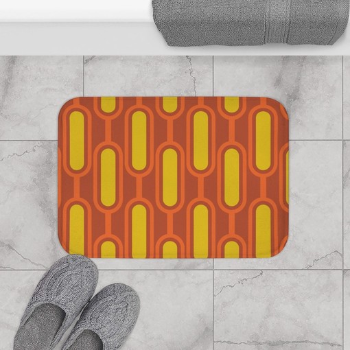Mid Century Modern Retro Bathroom Decor Set - Waffle Weave Shower Curtain, Towels, and Bath Mat - Image 2