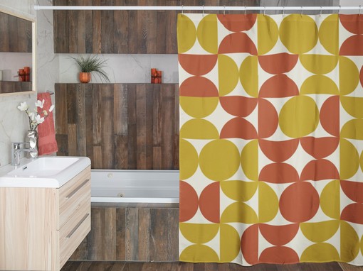 Mid Century Modern Shower Curtain, 60's Unique Bathroom Accessory - Image 4
