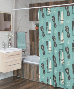 Mid Century Modern Shower Curtain, Atomic Star Design, Retro Bathroom Accessory
