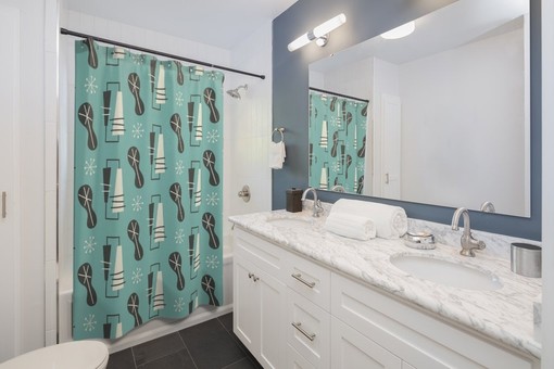 Mid Century Modern Shower Curtain, Atomic Star Design, Retro Bathroom Accessory - Image 3