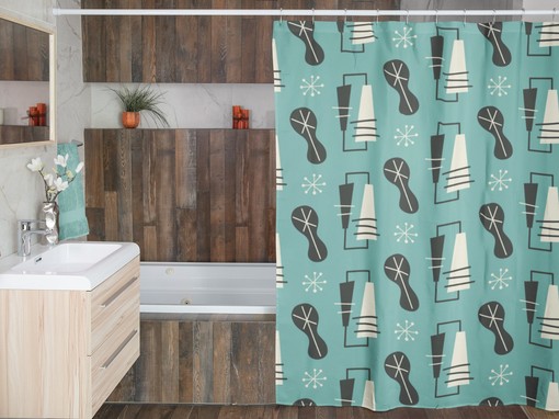 Mid Century Modern Shower Curtain, Atomic Star Design, Retro Bathroom Accessory - Image 4