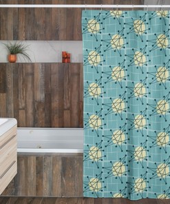 Mid Century Modern Shower Curtain, Atomic Stars Bathroom Decor for Retro Charm