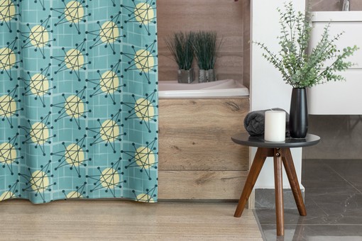 Mid Century Modern Shower Curtain, Atomic Stars Bathroom Decor for Retro Charm - Image 2