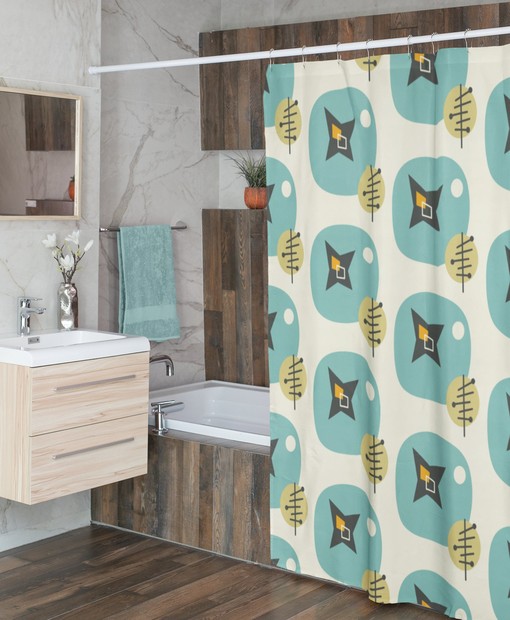 Mid Century Modern Shower Curtain, Retro Bathroom Accessory