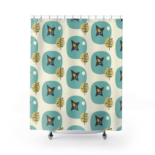 Mid Century Modern Shower Curtain, Retro Bathroom Accessory - Image 3