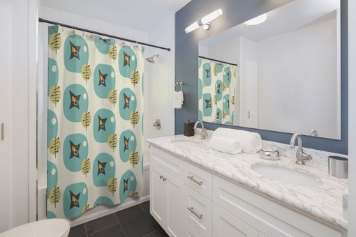 Mid Century Modern Shower Curtain, Retro Bathroom Accessory - Image 4