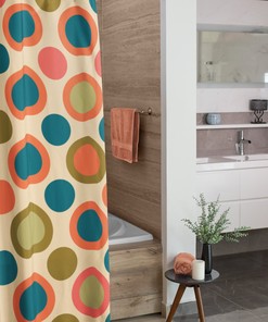 Mid Century Modern Shower Curtain Set, Tub and Retro Curtains, Vintage Bathroom Decor