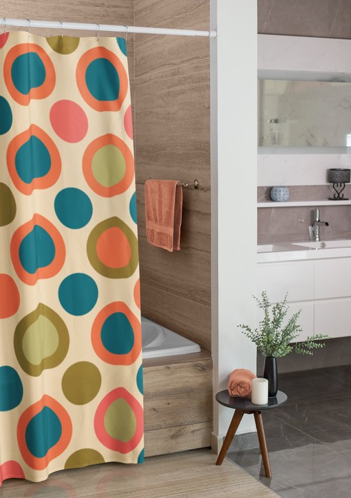 Mid Century Modern Shower Curtain Set, Tub and Retro Curtains, Vintage Bathroom Decor
