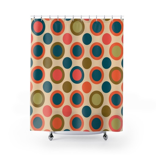 Mid Century Modern Shower Curtain Set, Tub and Retro Curtains, Vintage Bathroom Decor - Image 2