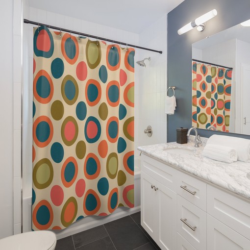 Mid Century Modern Shower Curtain Set, Tub and Retro Curtains, Vintage Bathroom Decor - Image 3