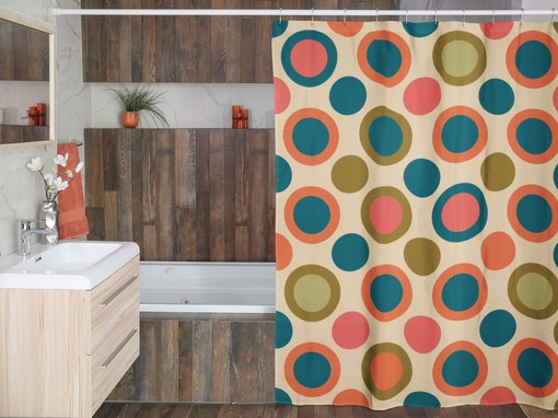 Mid Century Modern Shower Curtain Set, Tub and Retro Curtains, Vintage Bathroom Decor - Image 4