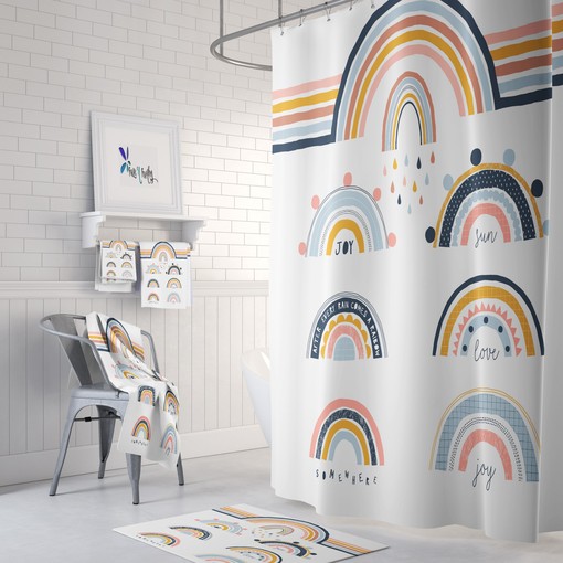 Mid Century Modern Shower Curtain with Rainbow Atomic Design