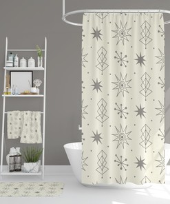 Mid Century Modern Spa Bathroom Set, Shower Curtains & Towels
