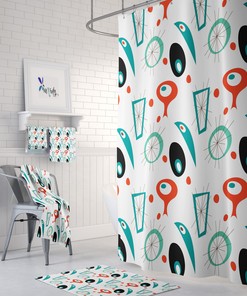 Mid Century Modern Theme Shower Curtain: Options for Towels and Mat