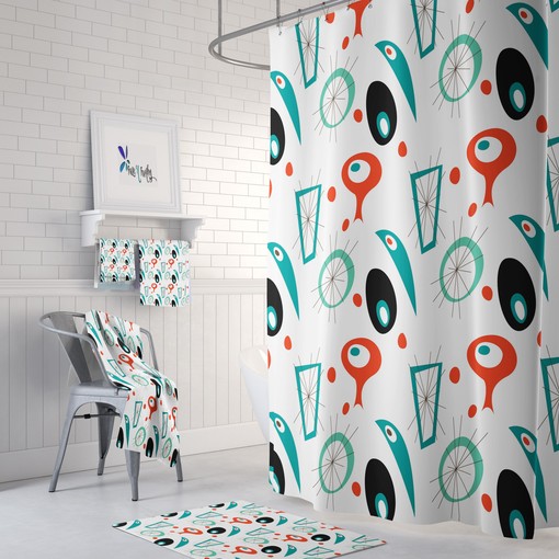 Mid Century Modern Theme Shower Curtain: Options for Towels and Mat