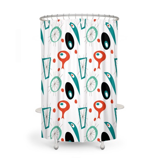 Mid Century Modern Theme Shower Curtain: Options for Towels and Mat - Image 2