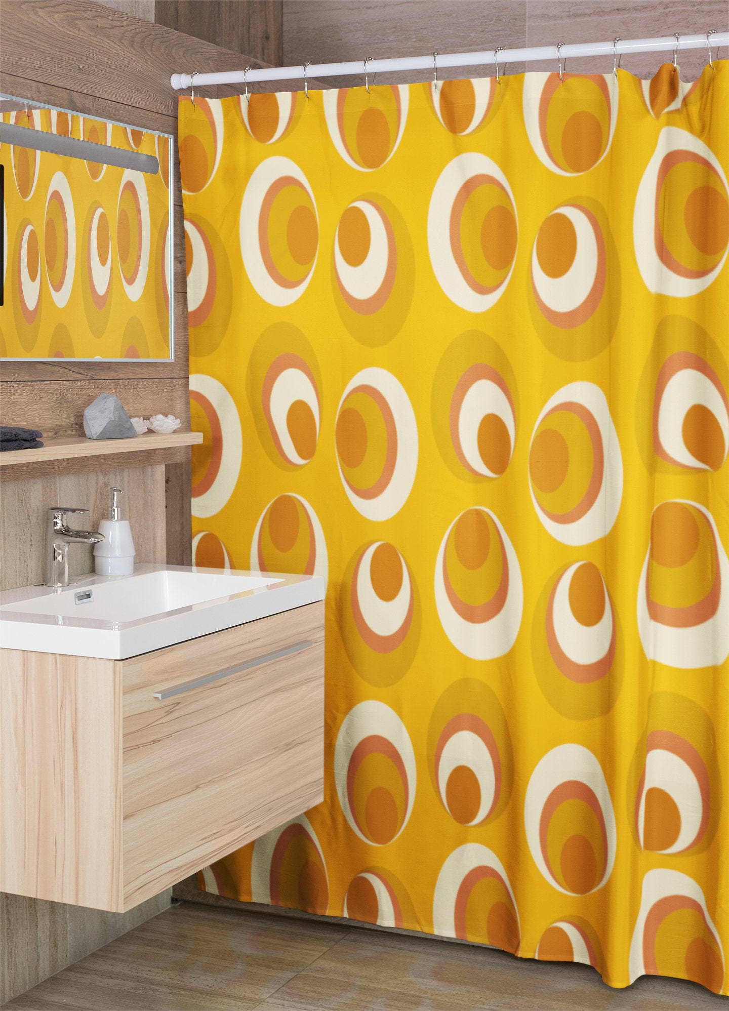 Mid Century Modern Tub Curtain, Vintage Bathroom Decor, Unique Tub Accessory