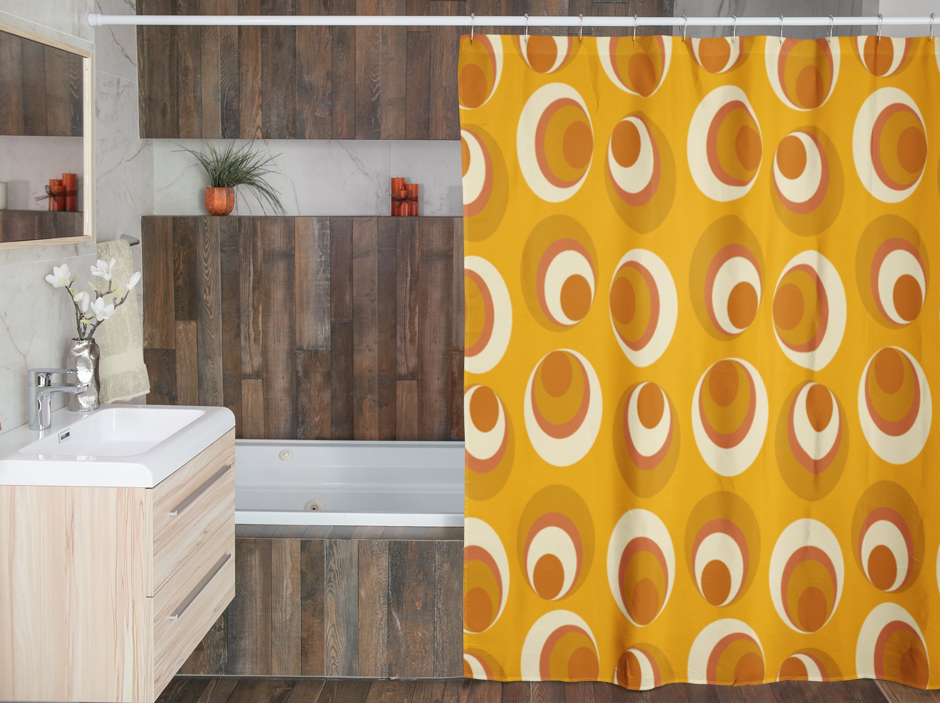 Mid Century Modern Tub Curtain, Vintage Bathroom Decor, Unique Tub Accessory - Image 4