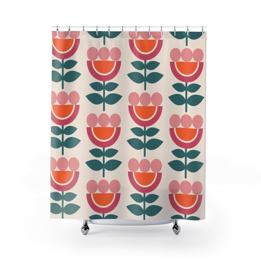 Mid Century Modern Vintage Shower Curtain for College Dorms
