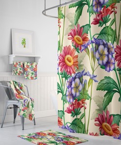 Mid Summer Bloom Floral Shower Curtain or Bath Set for Nature Lovers - Refreshing and Exotic Bathroom Decor