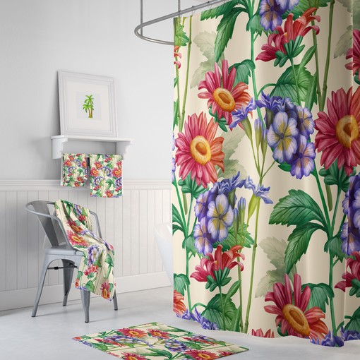 Mid Summer Bloom Floral Shower Curtain or Bath Set for Nature Lovers - Refreshing and Exotic Bathroom Decor