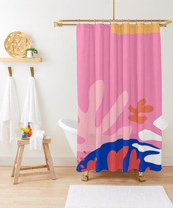 Mid-Century Abstract Boho Shower Curtain - Featuring Plant Patterns - Eco-Friendly and Water-Resistant