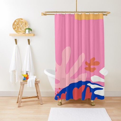 Mid-Century Abstract Boho Shower Curtain - Featuring Plant Patterns - Eco-Friendly and Water-Resistant