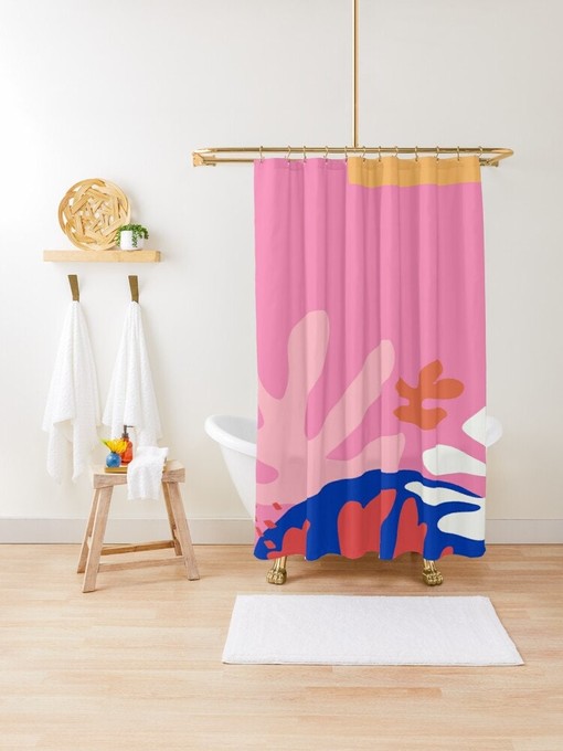 Mid-Century Abstract Boho Shower Curtain - Featuring Plant Patterns - Eco-Friendly and Water-Resistant - Image 2