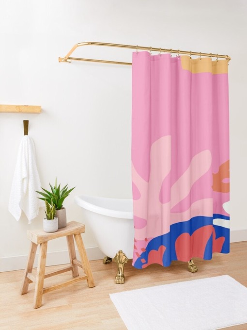 Mid-Century Abstract Boho Shower Curtain - Featuring Plant Patterns - Eco-Friendly and Water-Resistant - Image 3