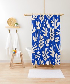 Mid-Century Abstract Patterns Blue Disney Boho Shower Curtain - Henri Matisse Design with Hooks Included