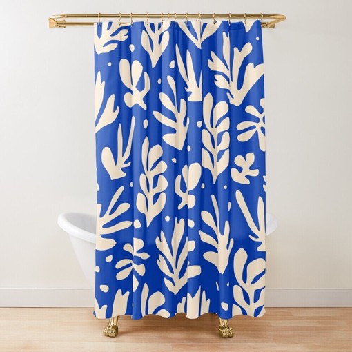 Mid-Century Abstract Patterns Blue Disney Boho Shower Curtain - Henri Matisse Design with Hooks Included - Image 4